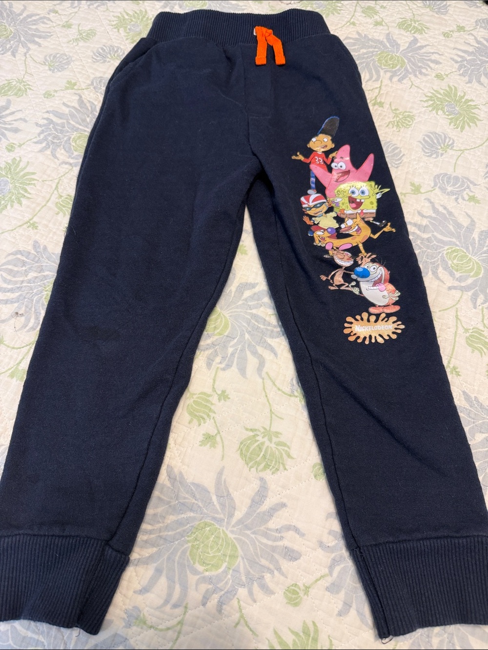 Nickelodeon Navy Joggers with Orange Drawstring and Character Graphic